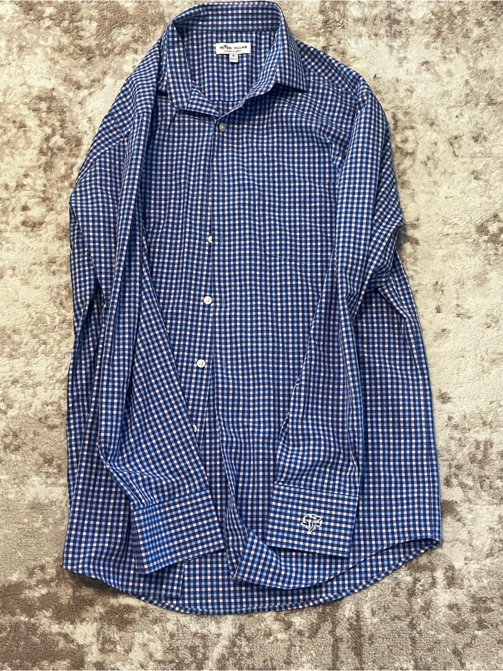 Peter Millar Mens Medium Summer Comfort Blue Pink Plaid Long Sleeve Shirt